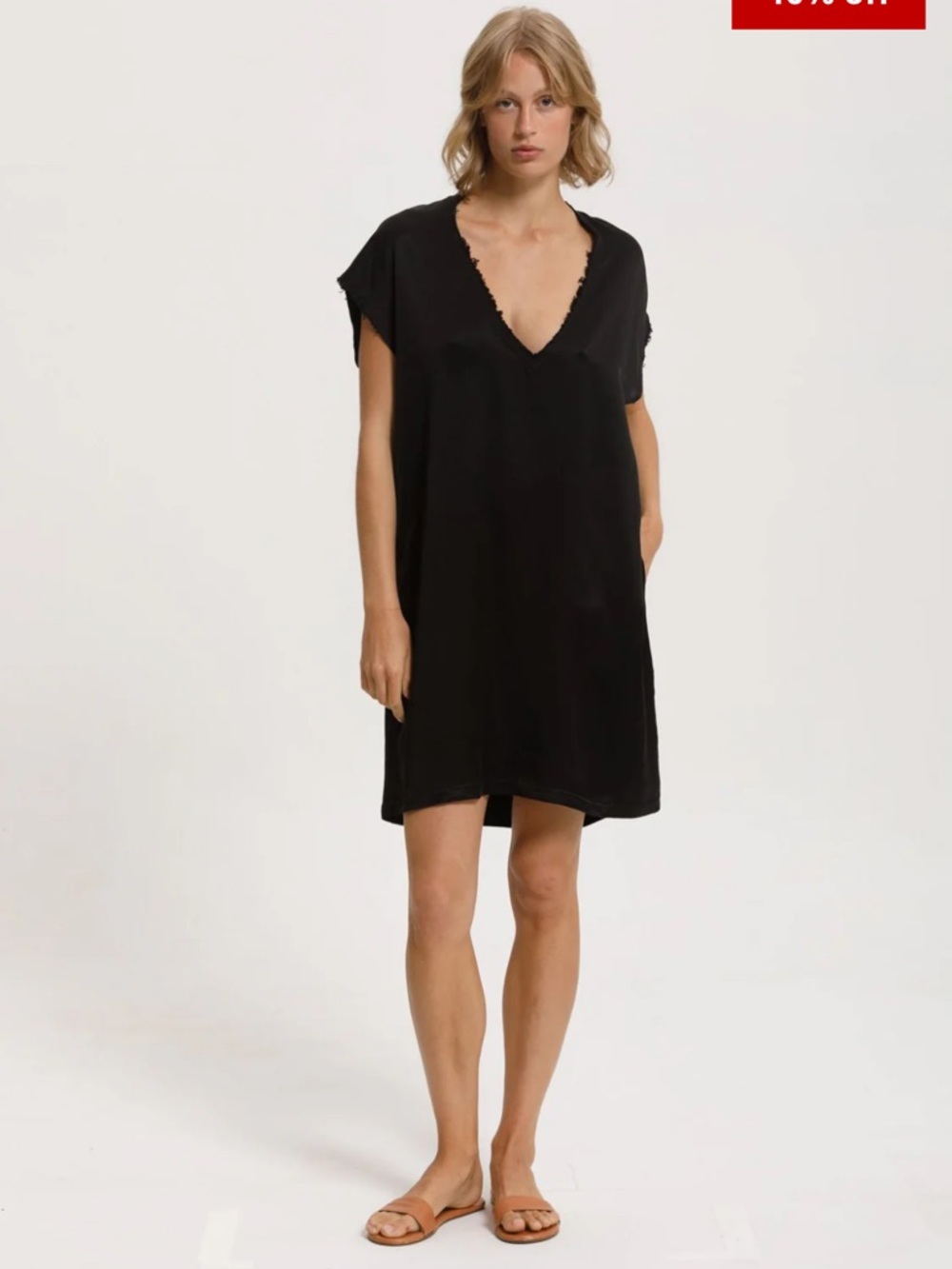 Cali Dreaming Malibu dress Black V-Neck Midi Dress Classic Shift Style EUC cupro